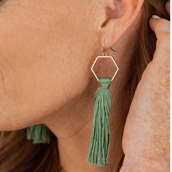 Boho Geometric Tassel Earrings Black - Picture 3 of 3